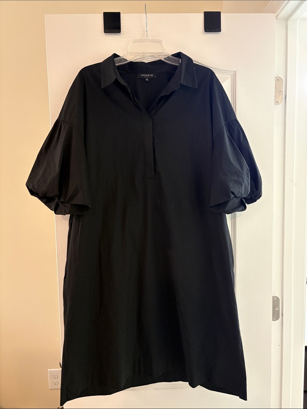 Lafayette 148 Black Collared Shirt Dress size XXL puff sleeve shift